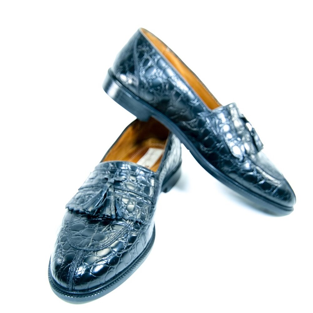 Stanley Blacker Men’s 9 M Tassel Loafers Alligator Crocodile Embossed Leather
